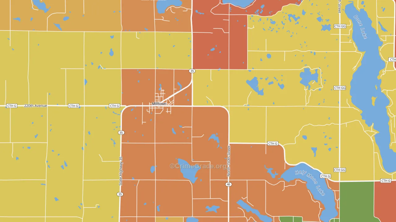 54858, WI Map of Theft Rates