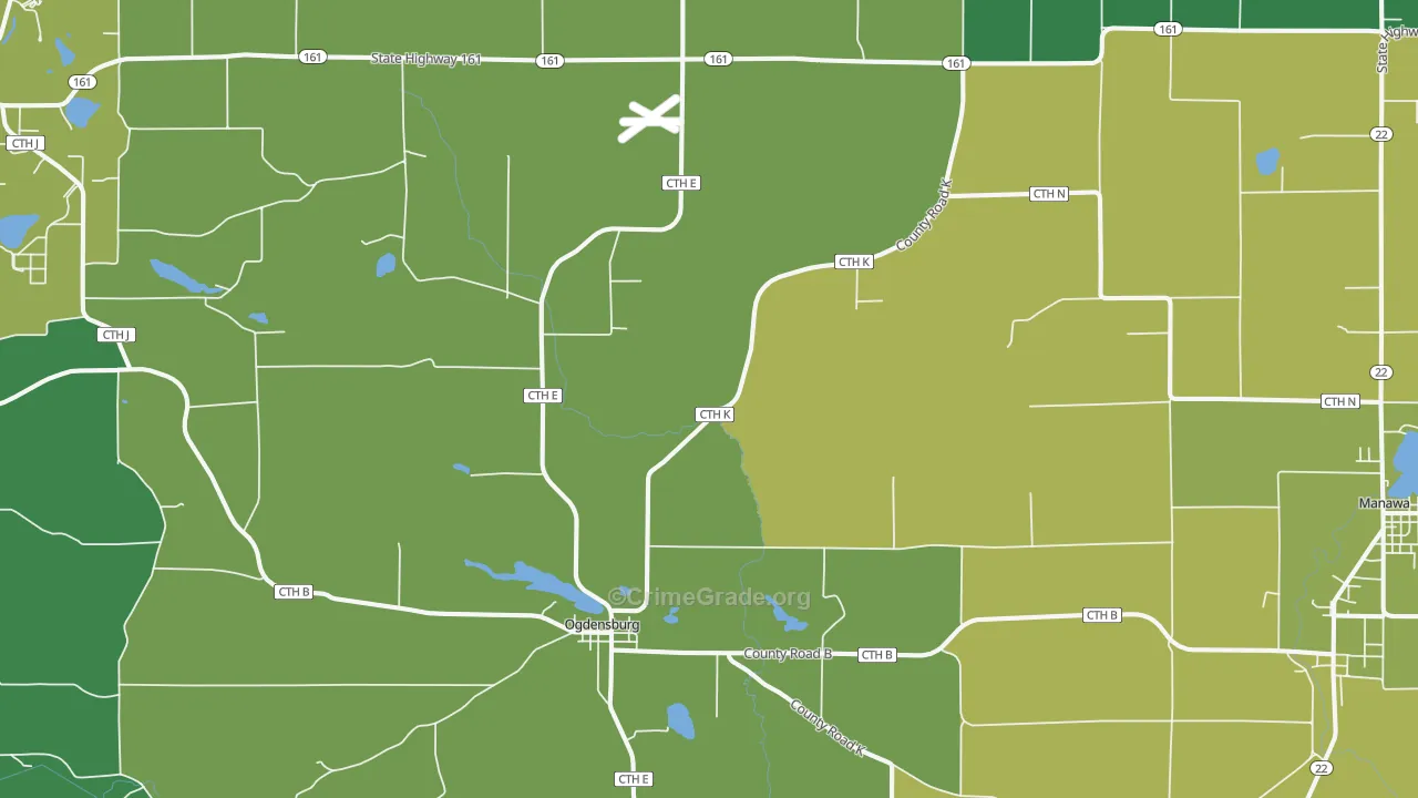 54962, WI Map of Theft Rates