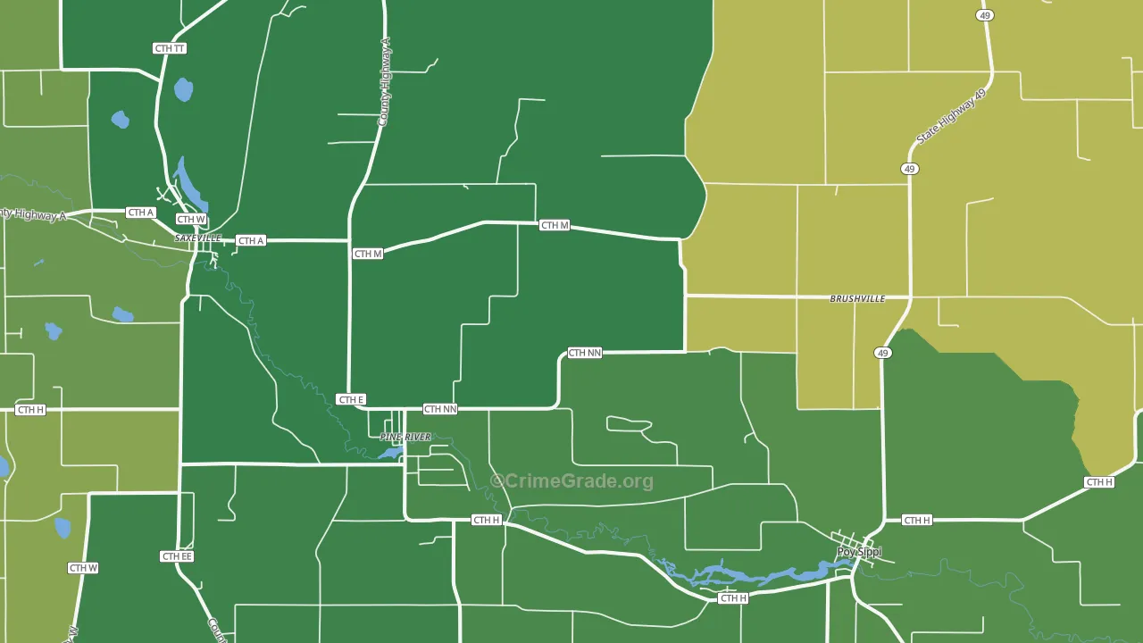54965, WI Map of Theft Rates