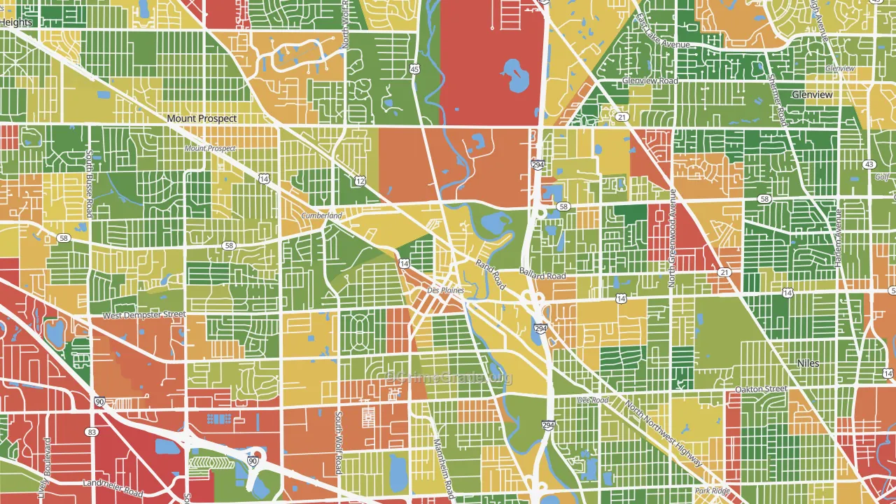 60016, IL Map of Theft Rates