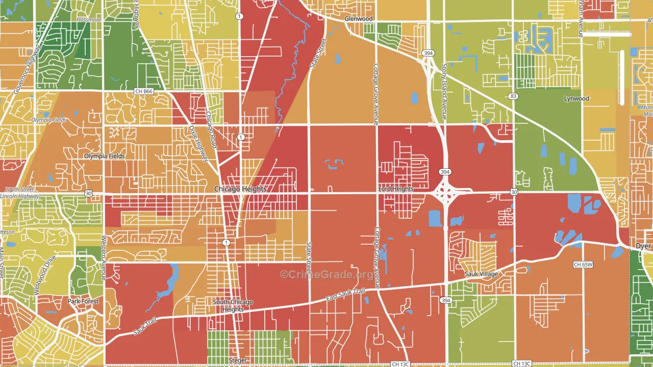 60411, IL Map of Theft Rates