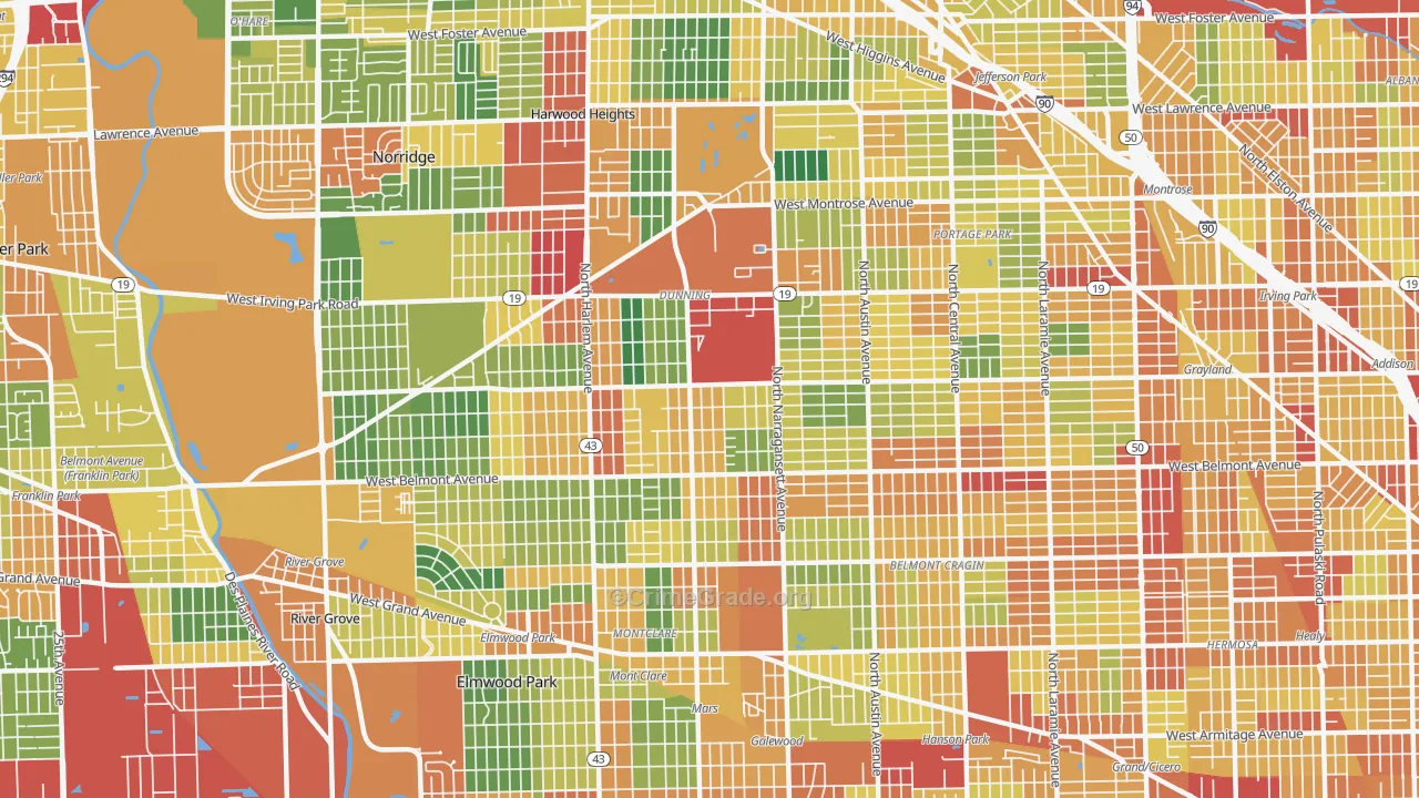 60634, IL Map of Theft Rates