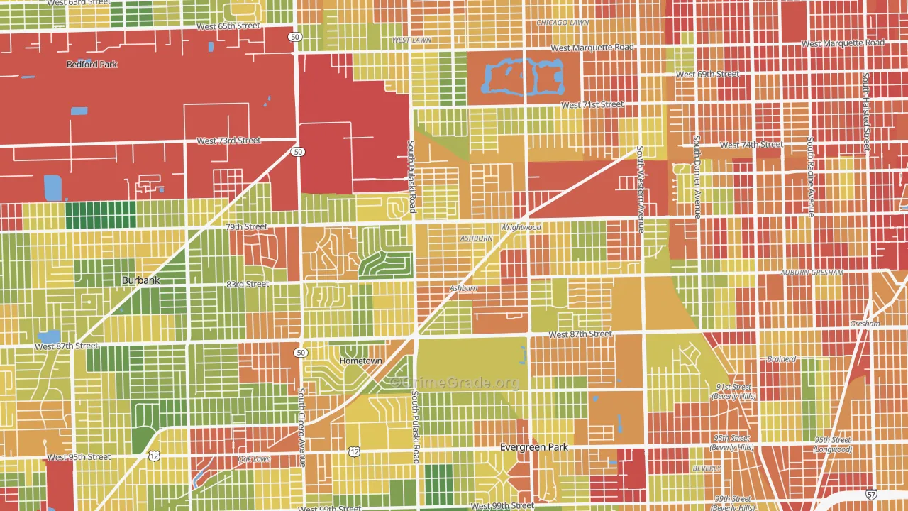 60652, IL Map of Theft Rates
