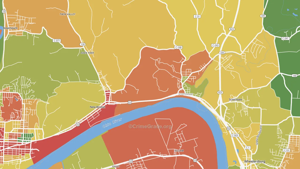 6th Ward, Portsmouth, OH Map of Theft Rates