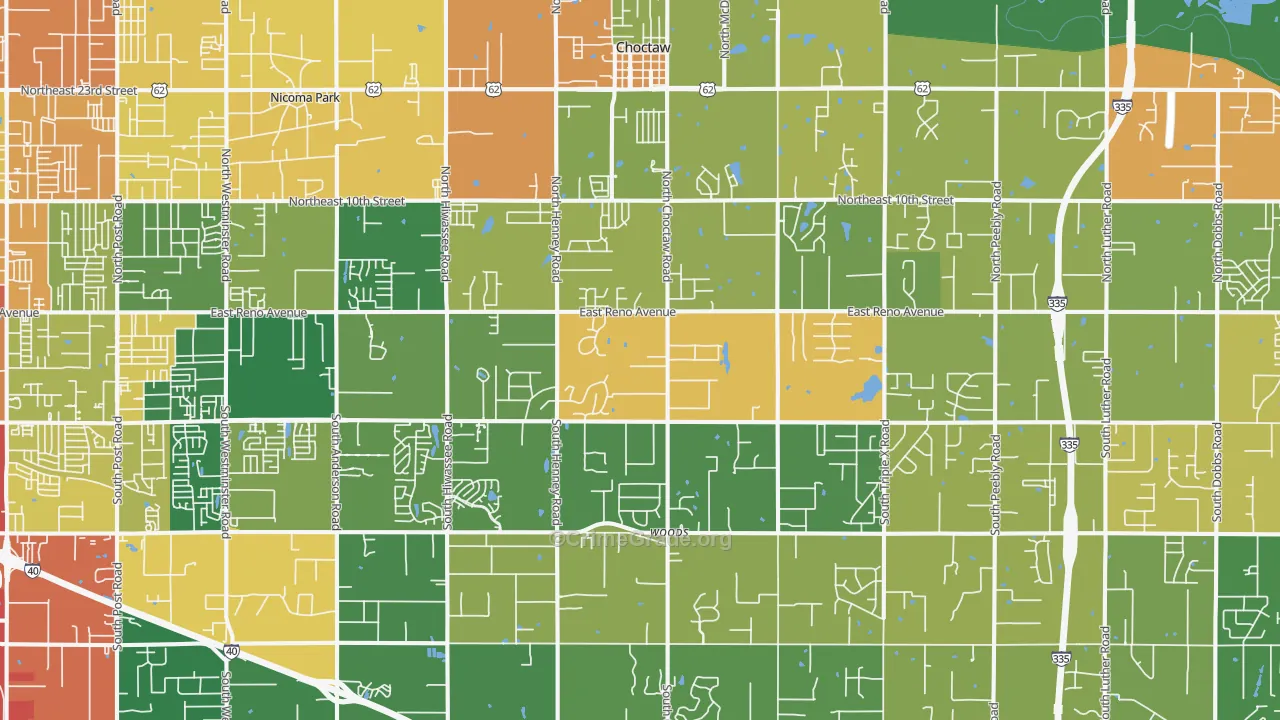 73020, OK Map of Theft Rates