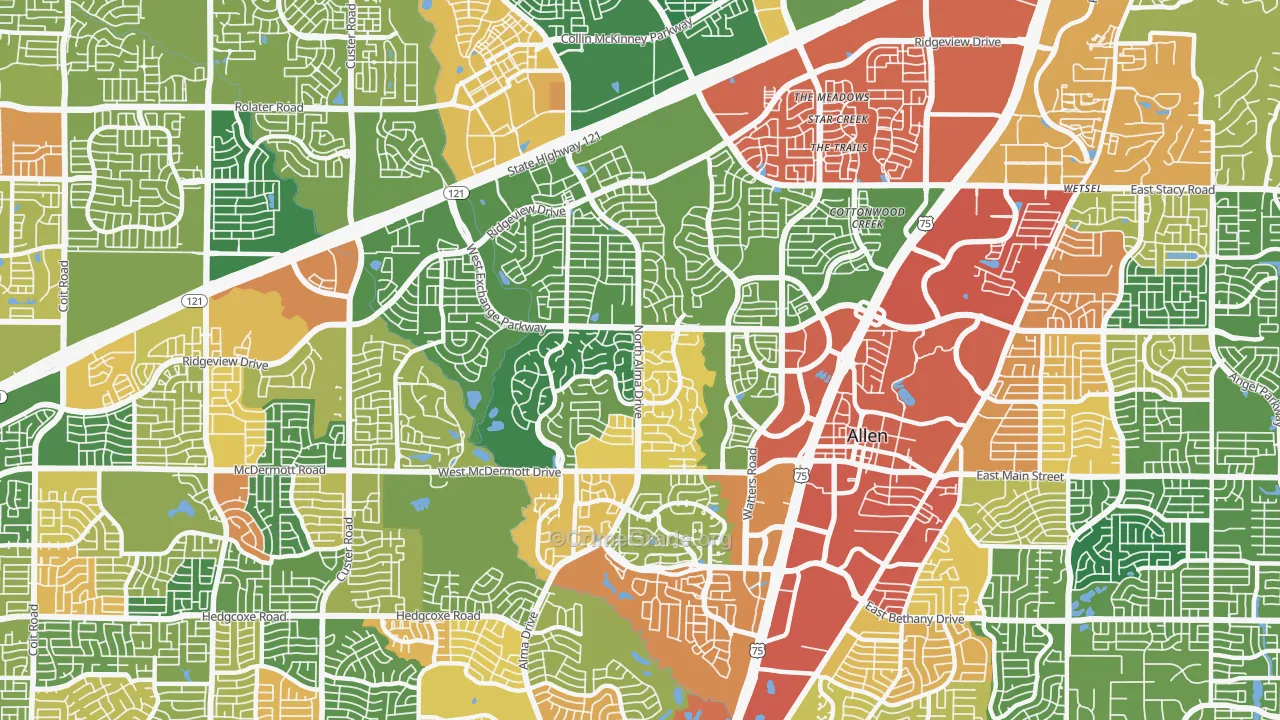 75013, TX Map of Theft Rates