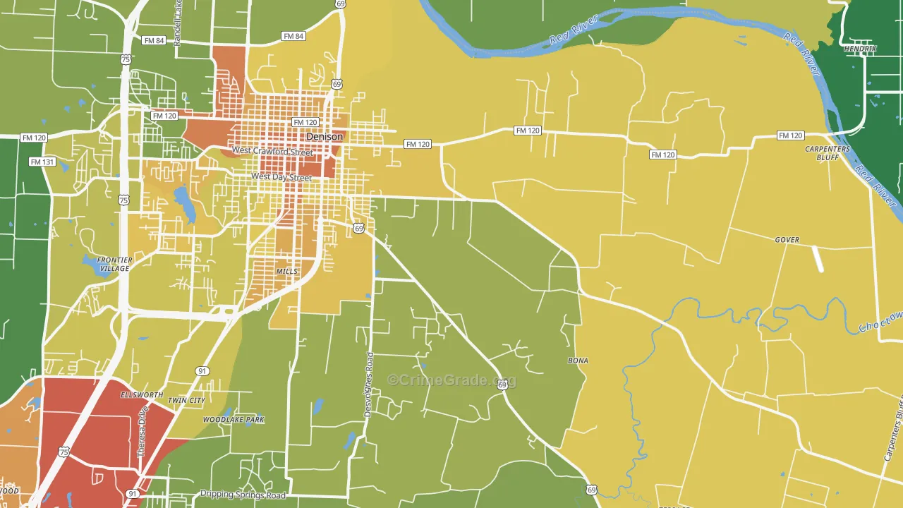 75021, TX Map of Theft Rates