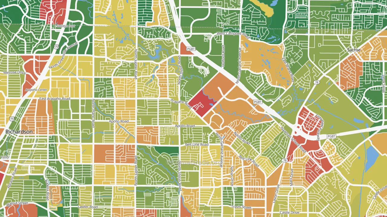 75044, TX Map of Theft Rates