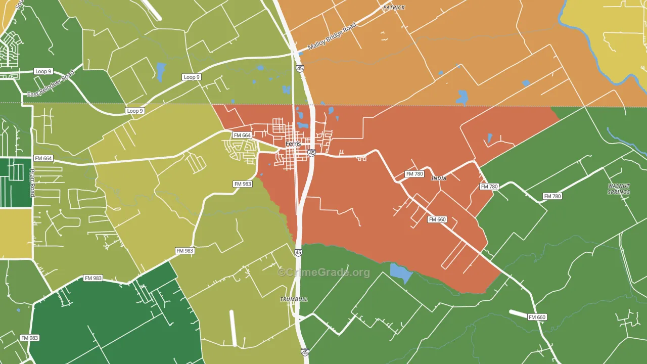 75125, TX Map of Theft Rates