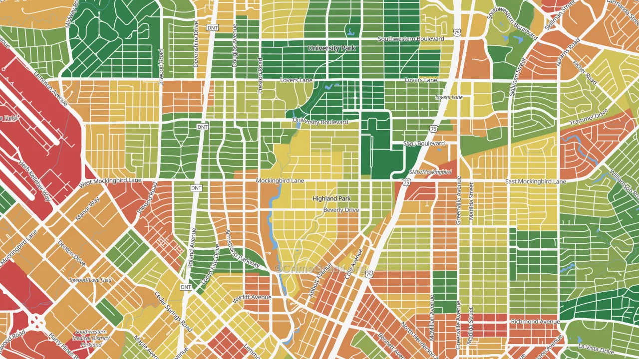 75205, TX Map of Theft Rates