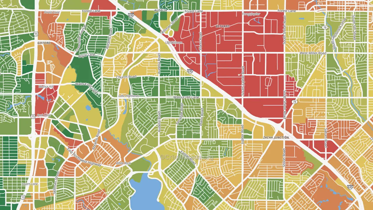 75238, TX Map of Theft Rates