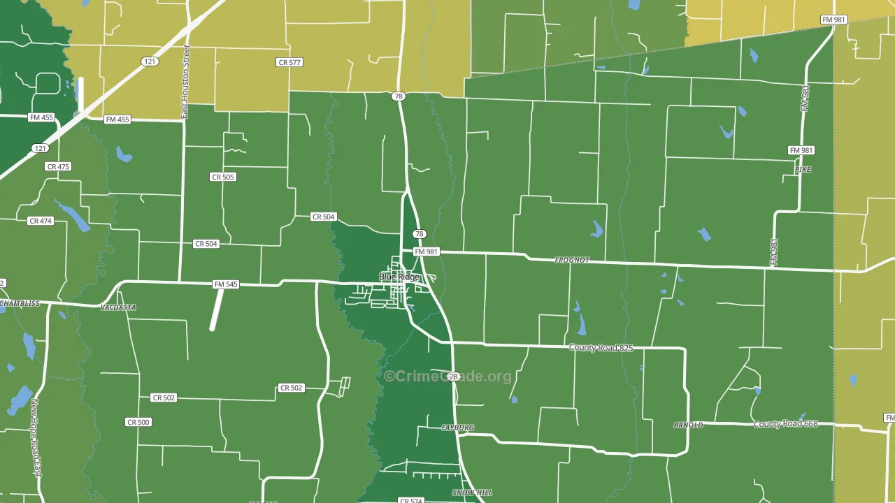 75424, TX Map of Theft Rates