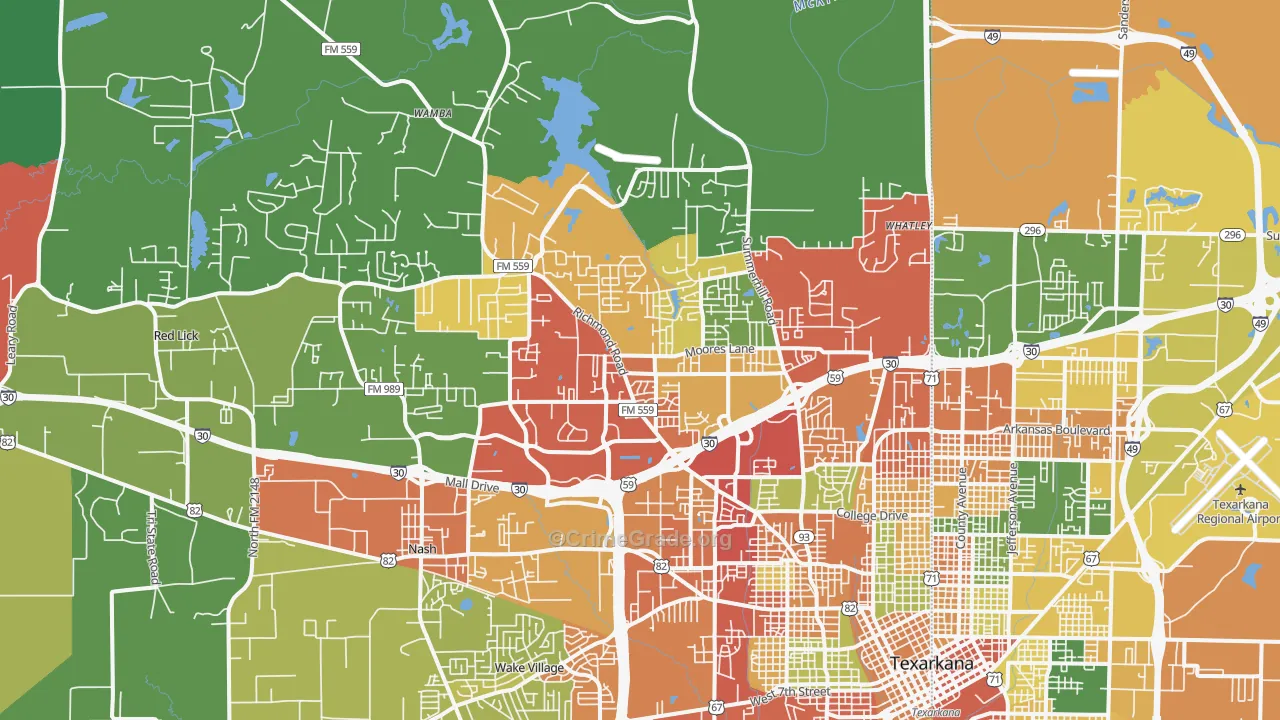 75503, TX Map of Theft Rates