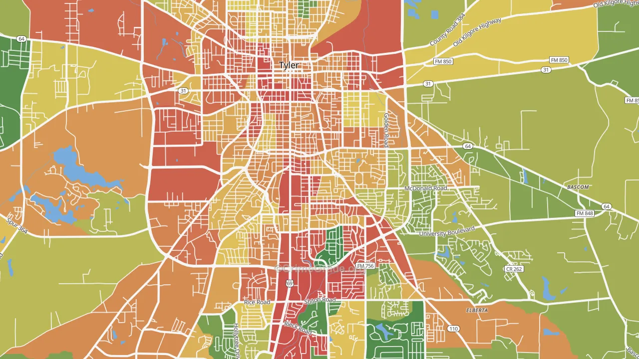 75701, TX Map of Theft Rates