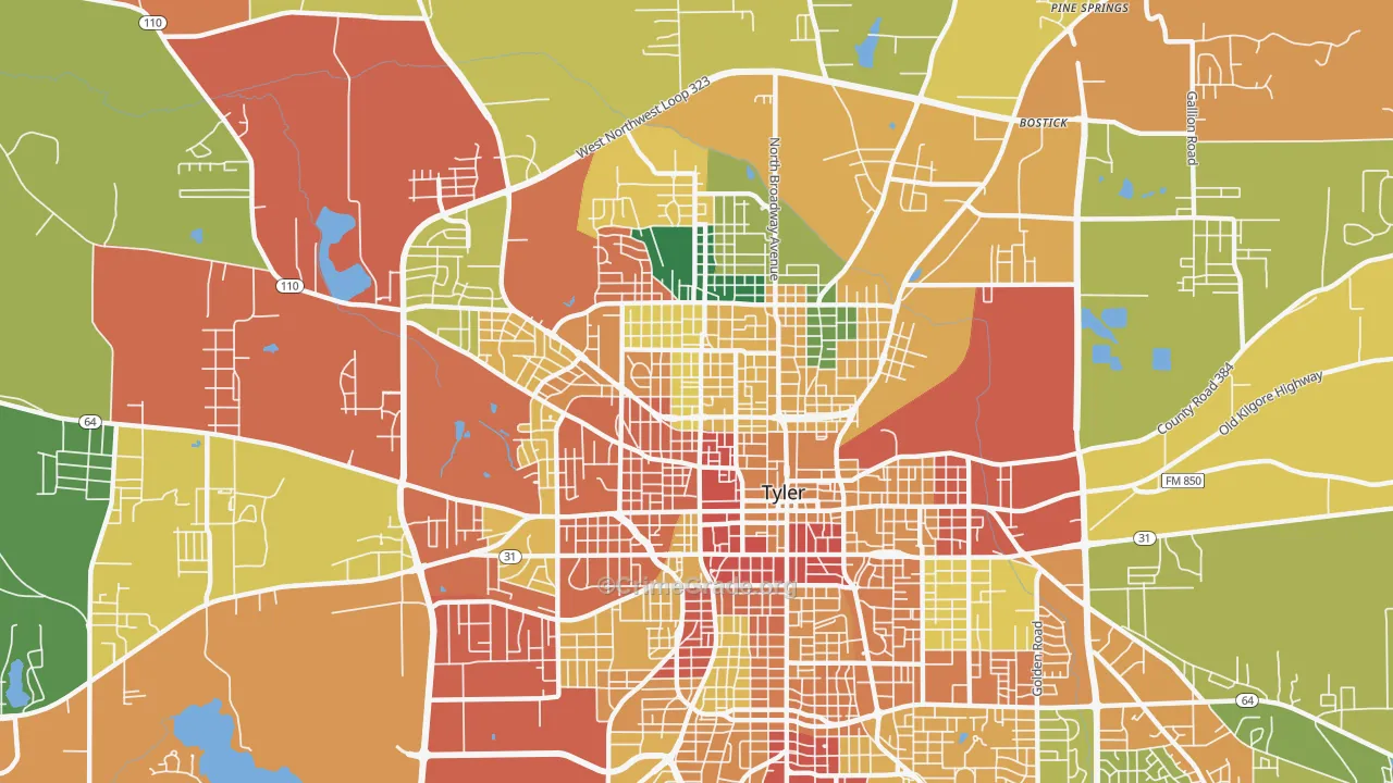 75702, TX Map of Theft Rates