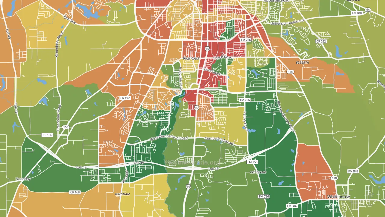75703, TX Map of Theft Rates