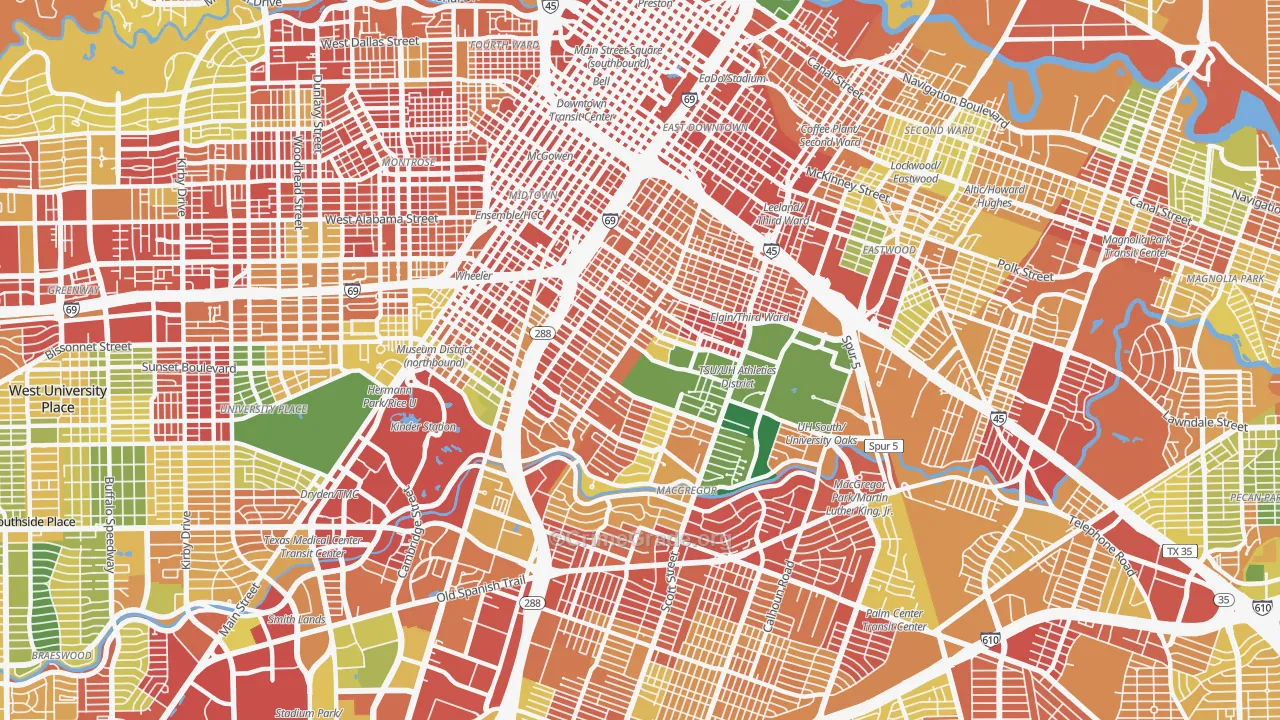 77004, TX Map of Theft Rates