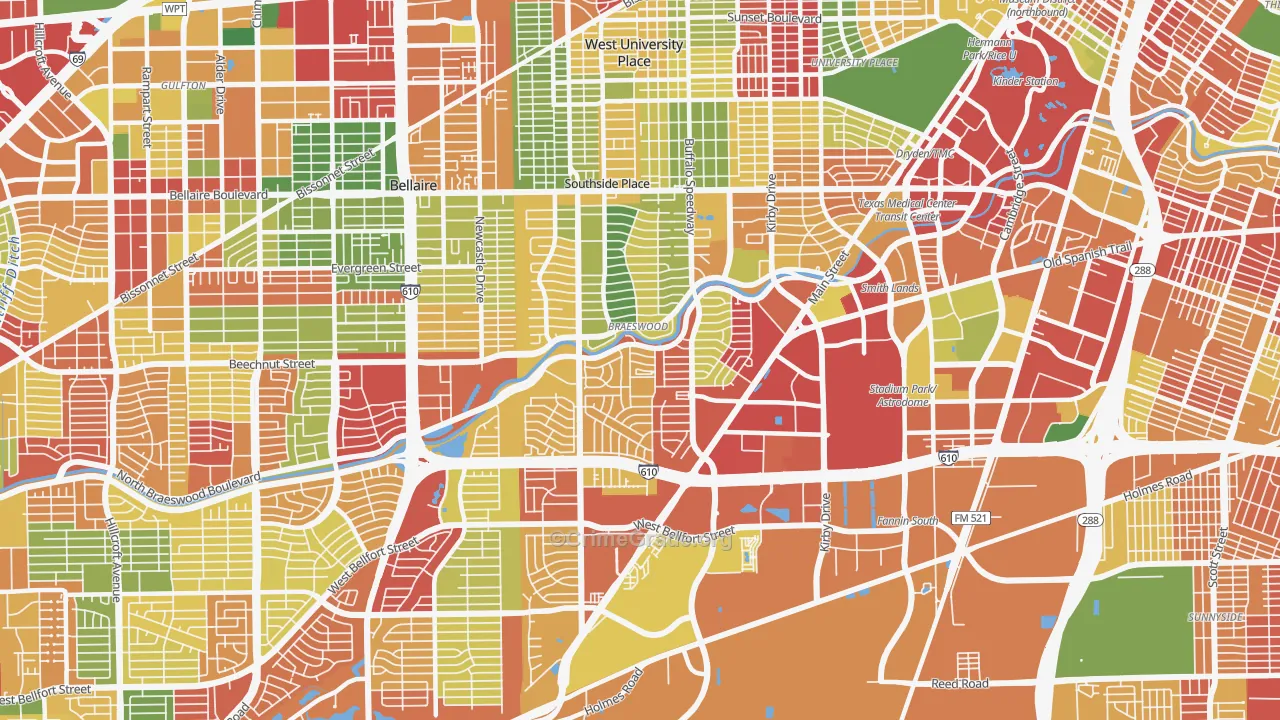 77025, TX Map of Theft Rates