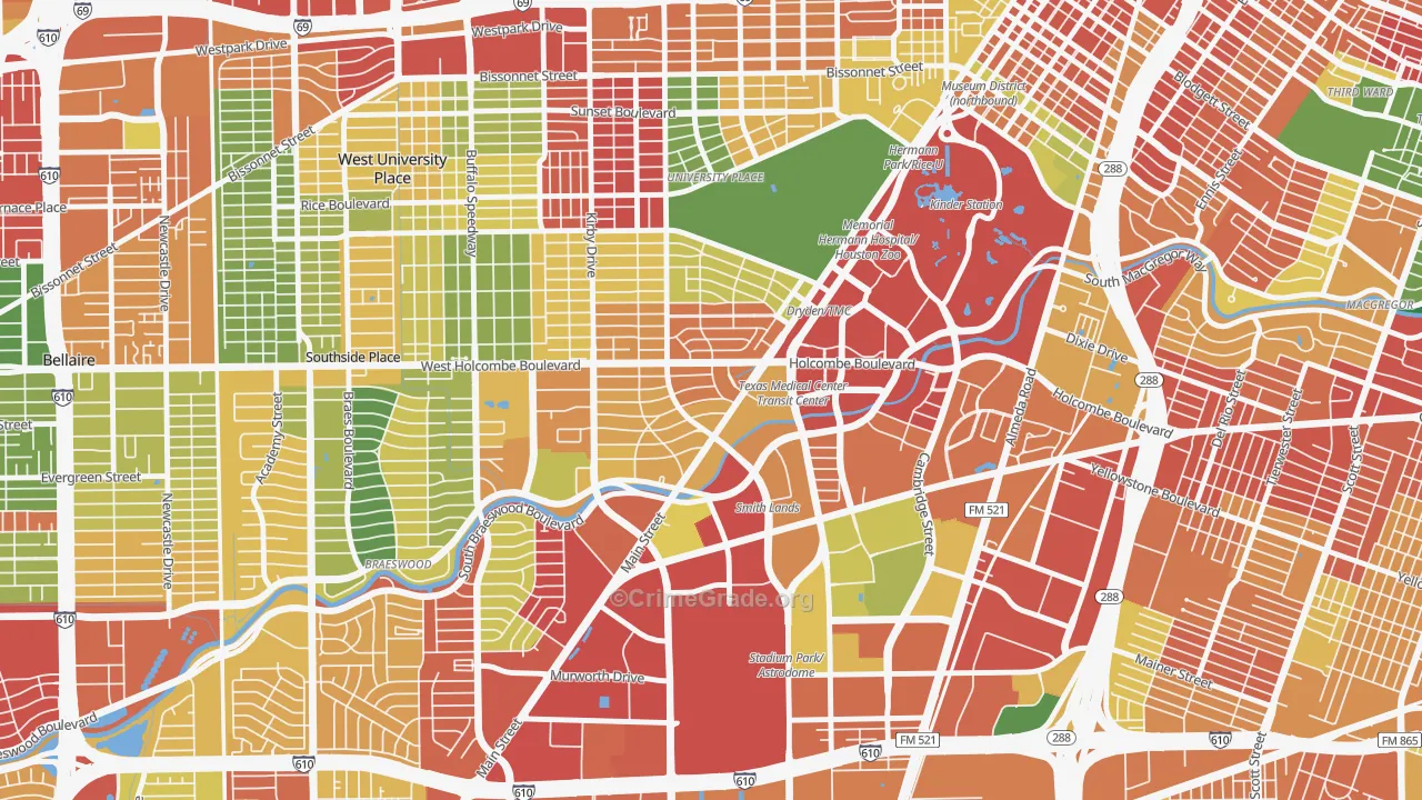 77030, TX Map of Theft Rates