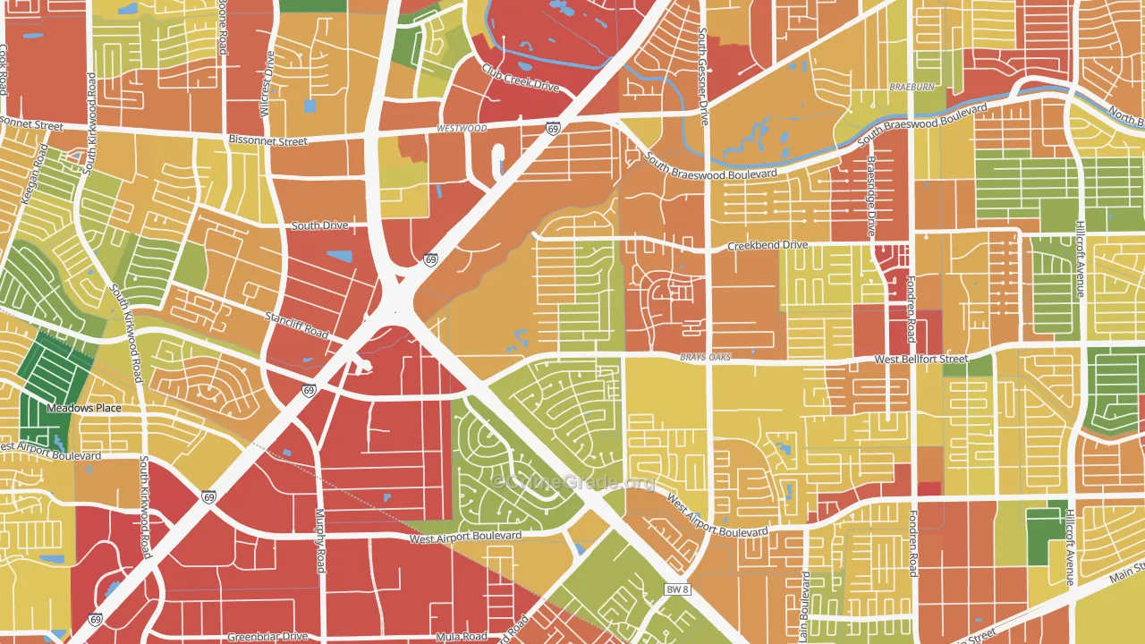 77031, TX Map of Theft Rates