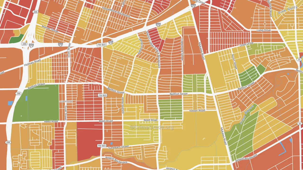 77033, TX Map of Theft Rates