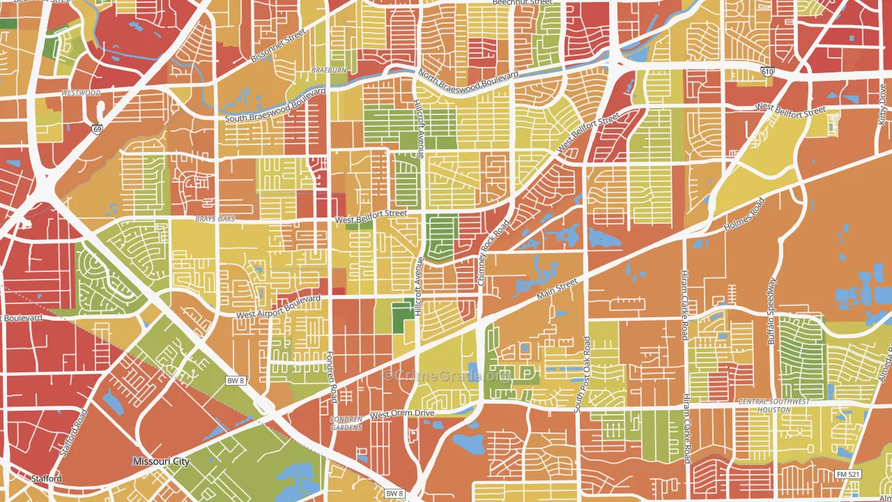 77035, TX Map of Theft Rates
