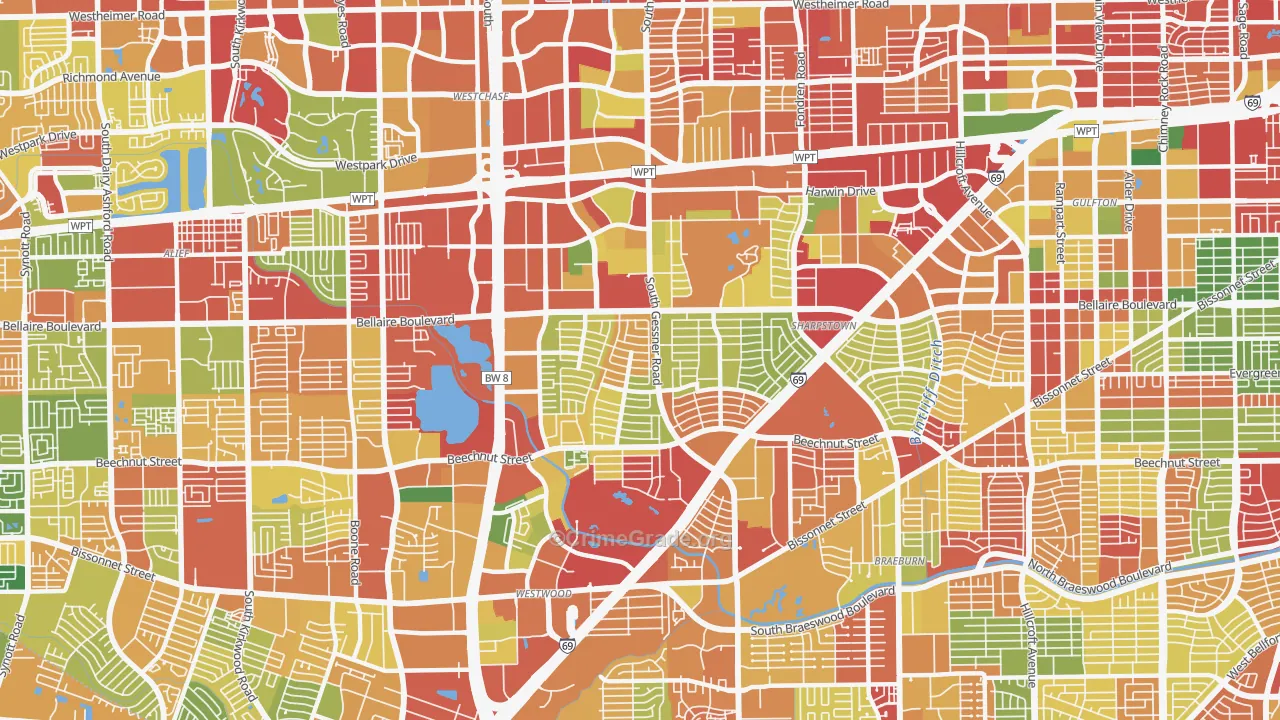 77036, TX Map of Theft Rates
