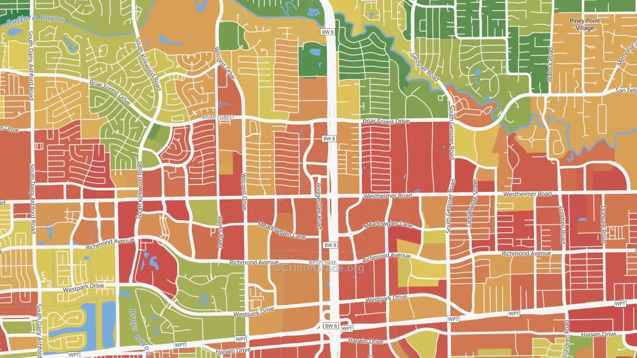 77042, TX Map of Theft Rates