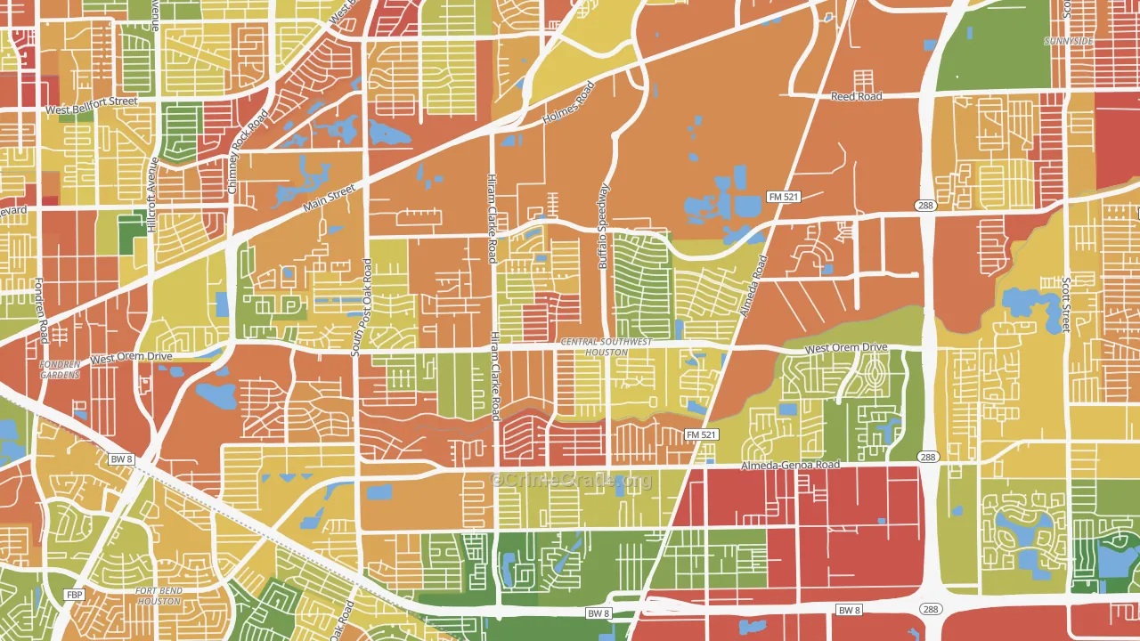 77045, TX Map of Theft Rates