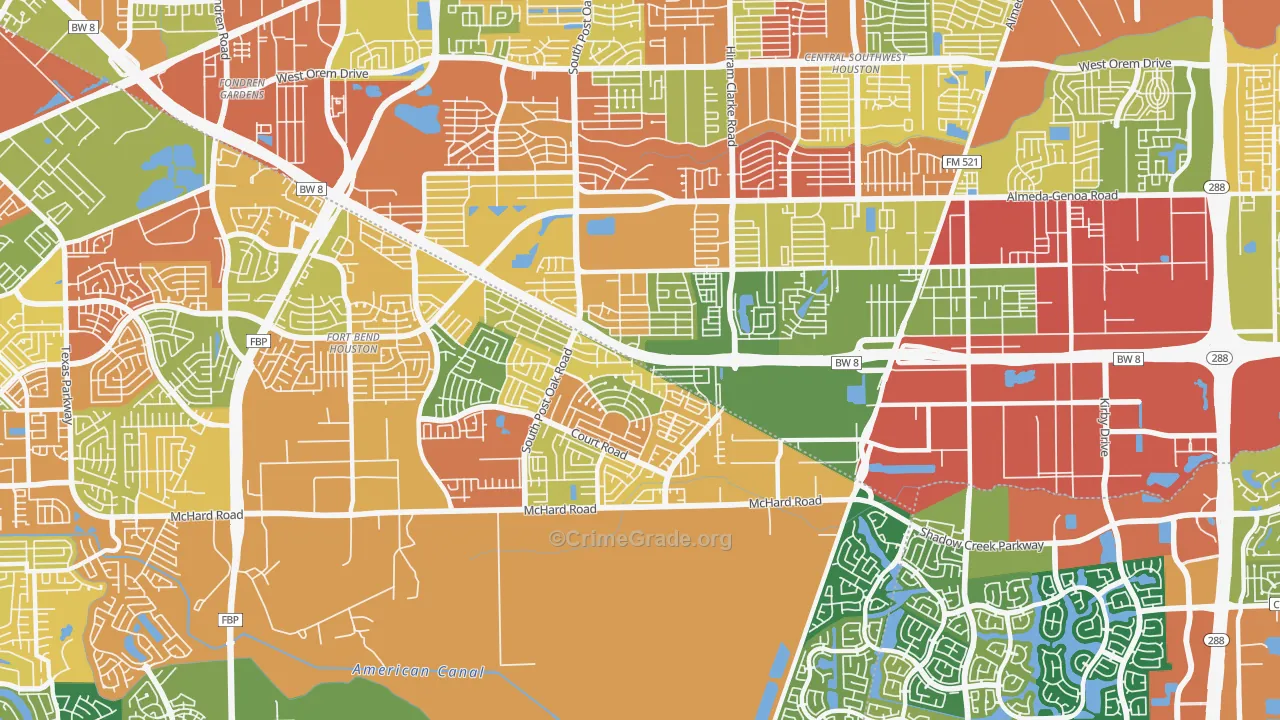 77053, TX Map of Theft Rates