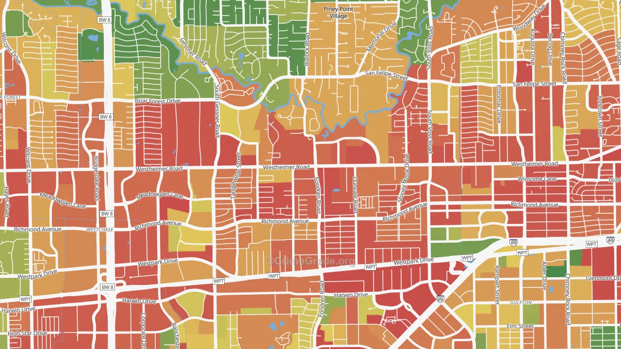 77063, TX Map of Theft Rates