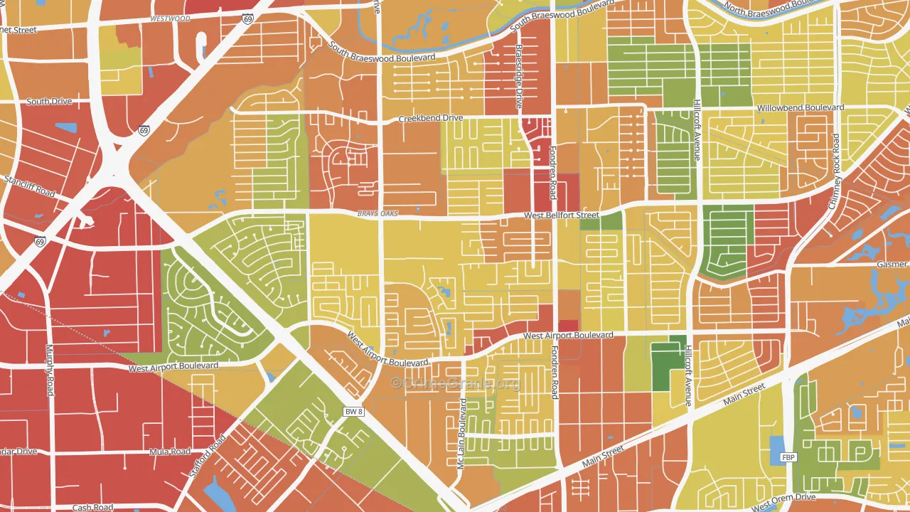 77071, TX Map of Theft Rates