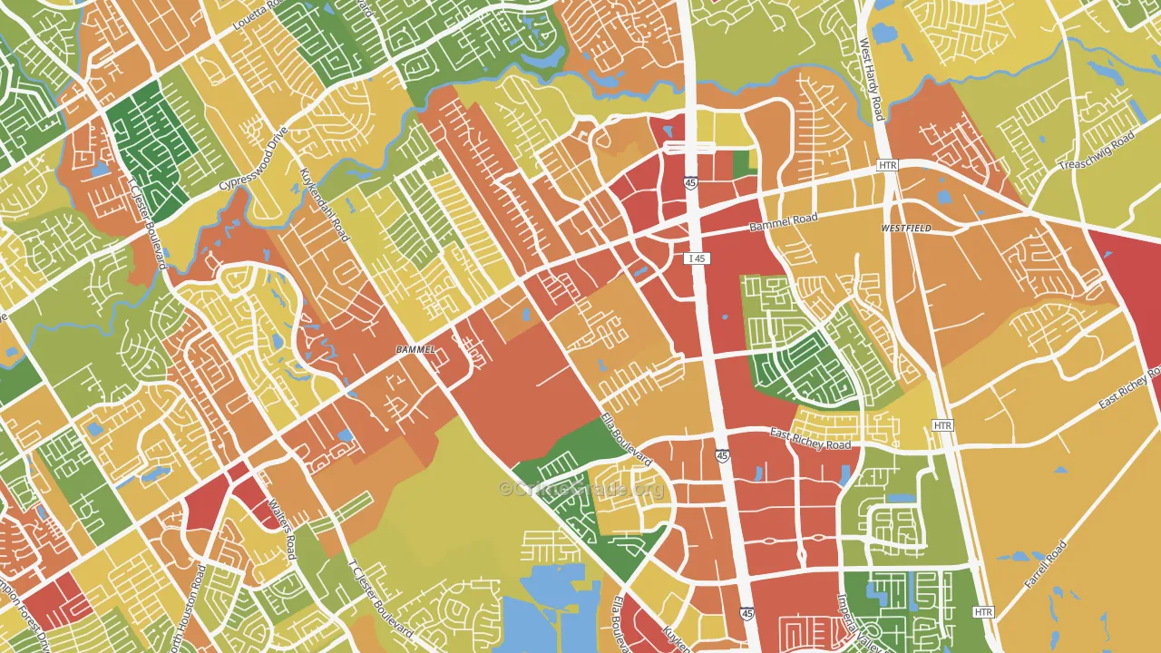77090, TX Map of Theft Rates