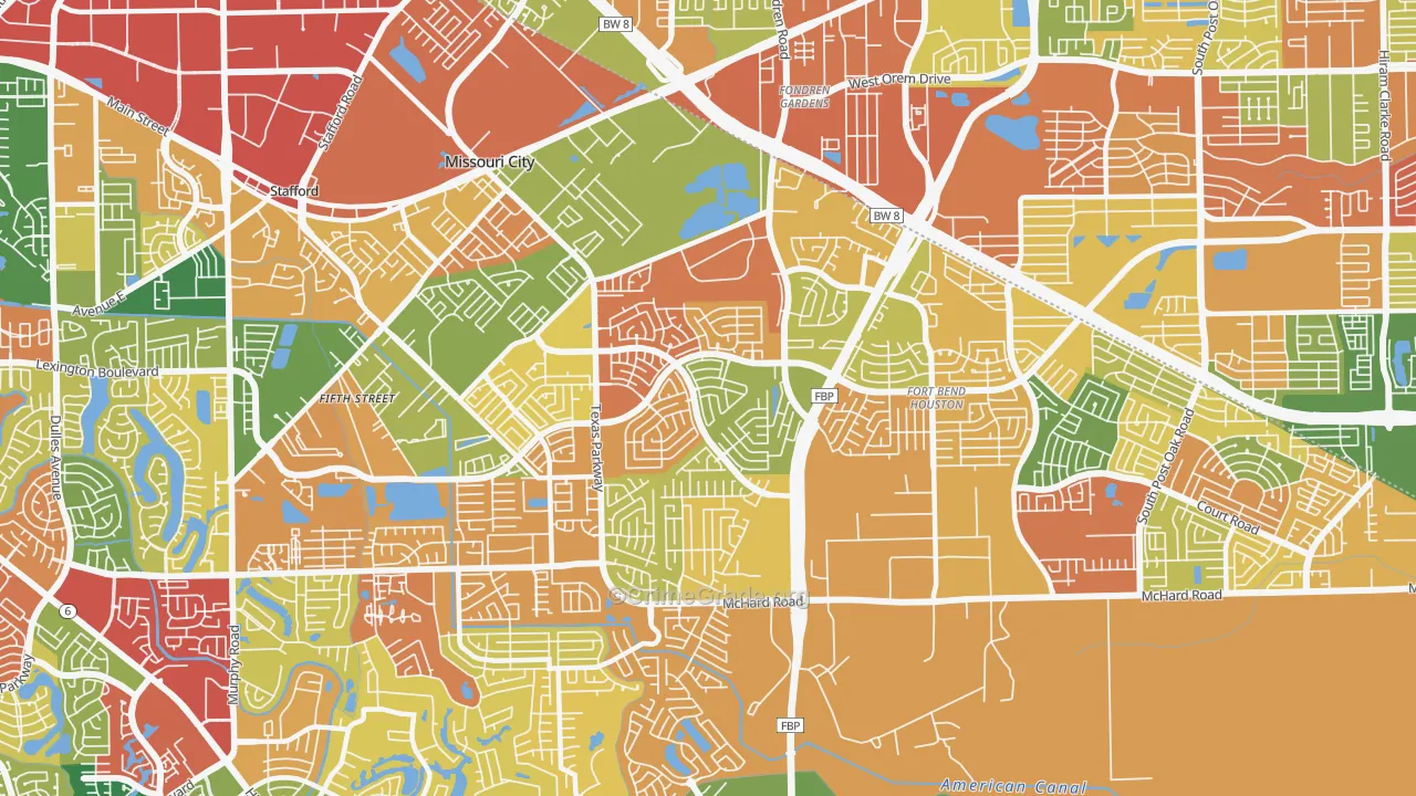 77489, TX Map of Theft Rates