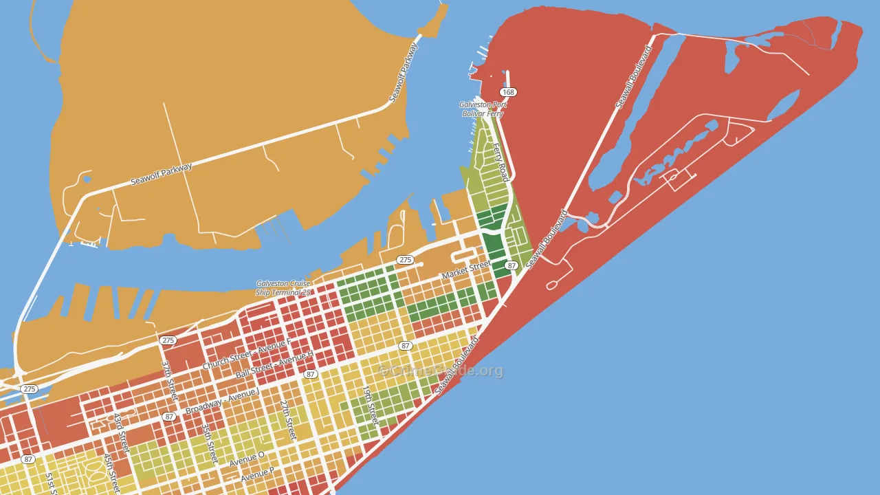 77555, TX Map of Theft Rates
