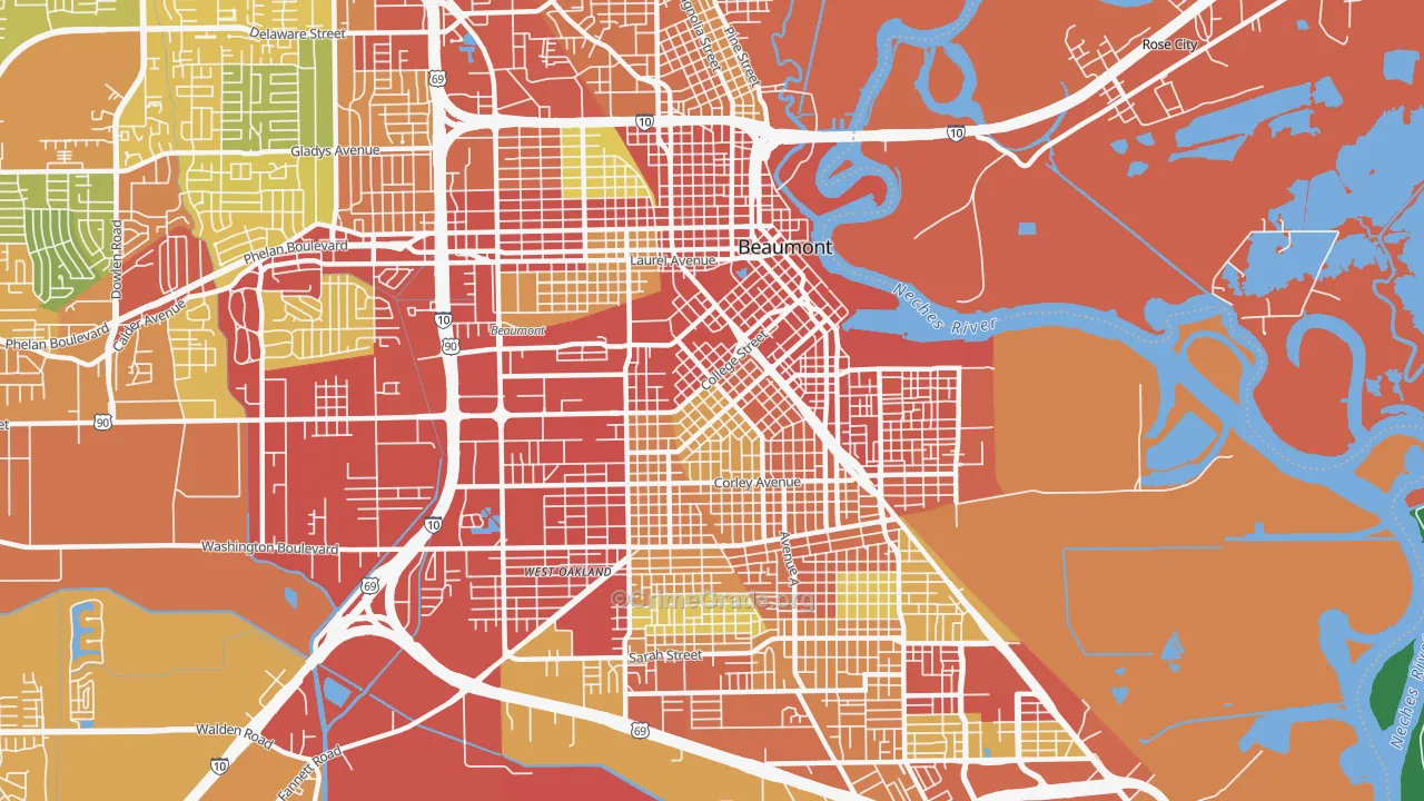 77701, TX Map of Theft Rates