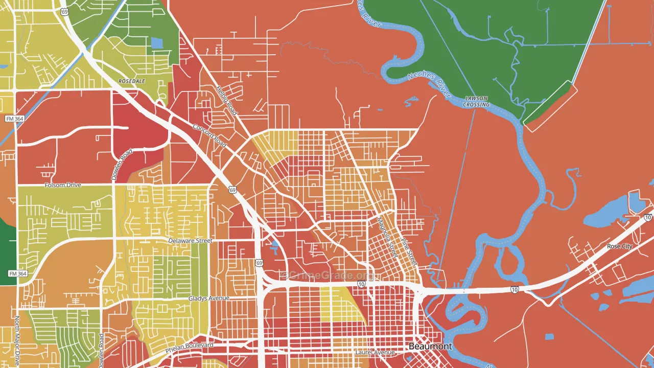 77703, TX Map of Theft Rates