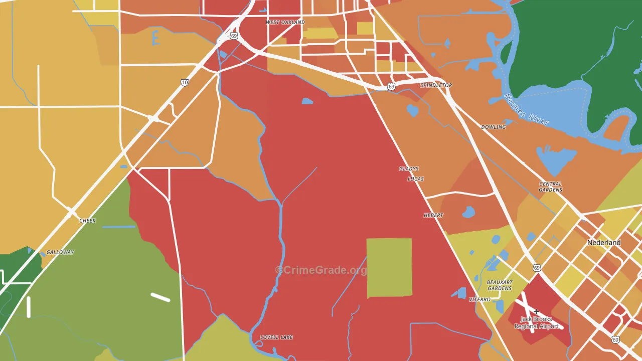 77705, TX Map of Theft Rates