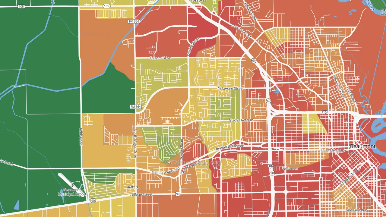 77706, TX Map of Theft Rates