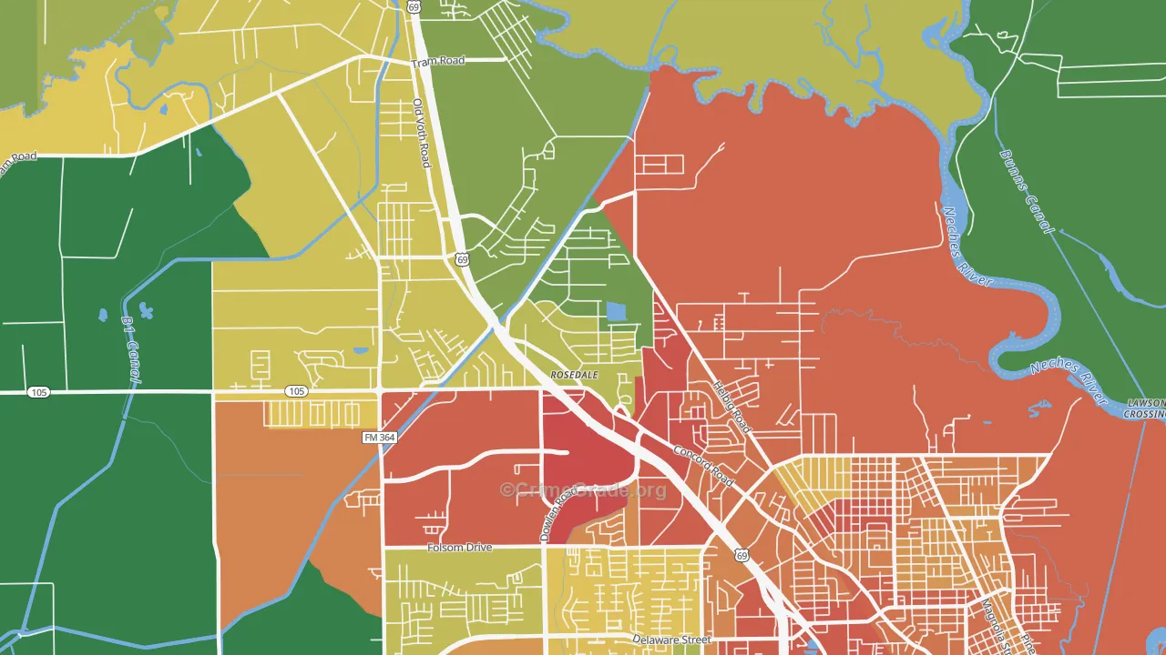 77708, TX Map of Theft Rates