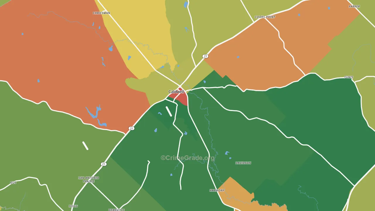 77836, TX Map of Theft Rates