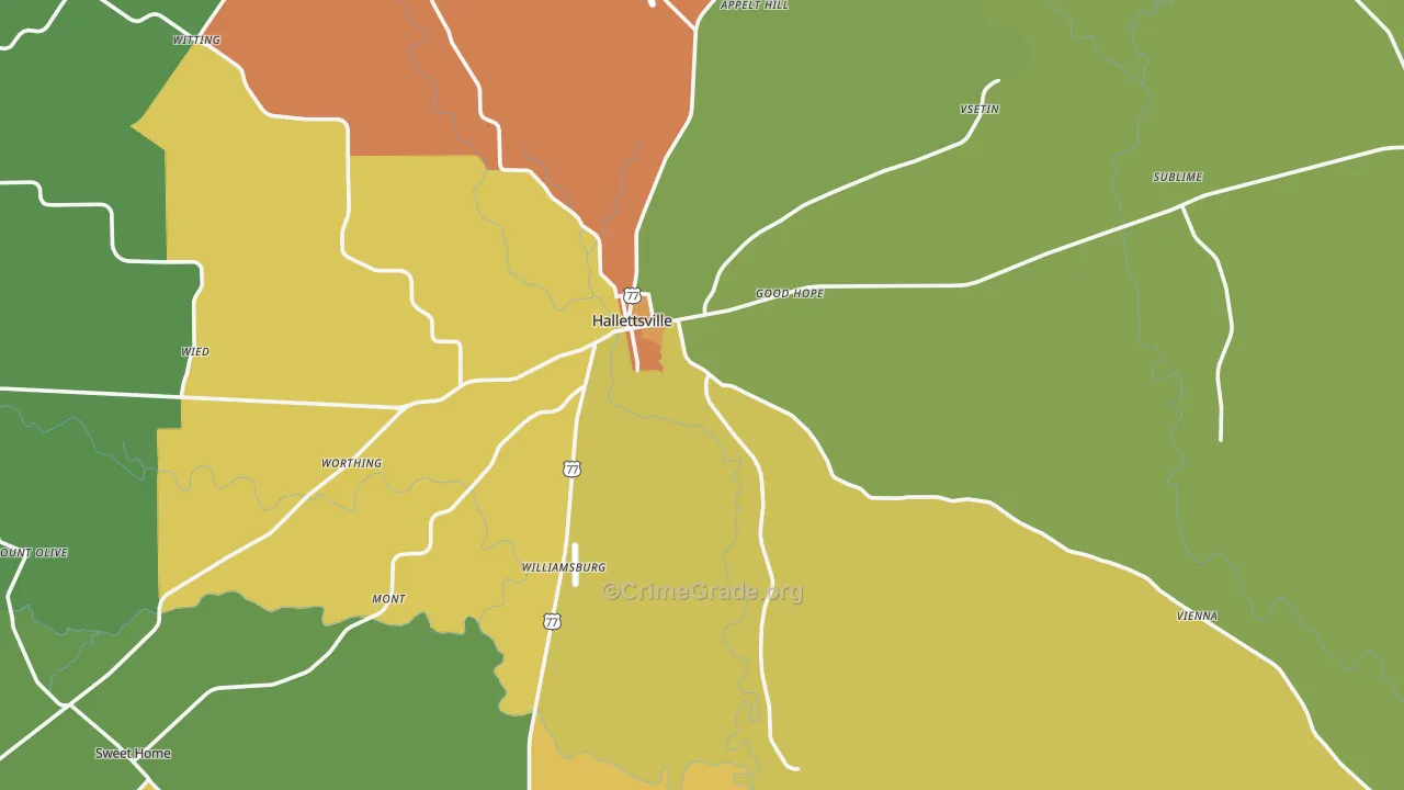 77964, TX Map of Theft Rates
