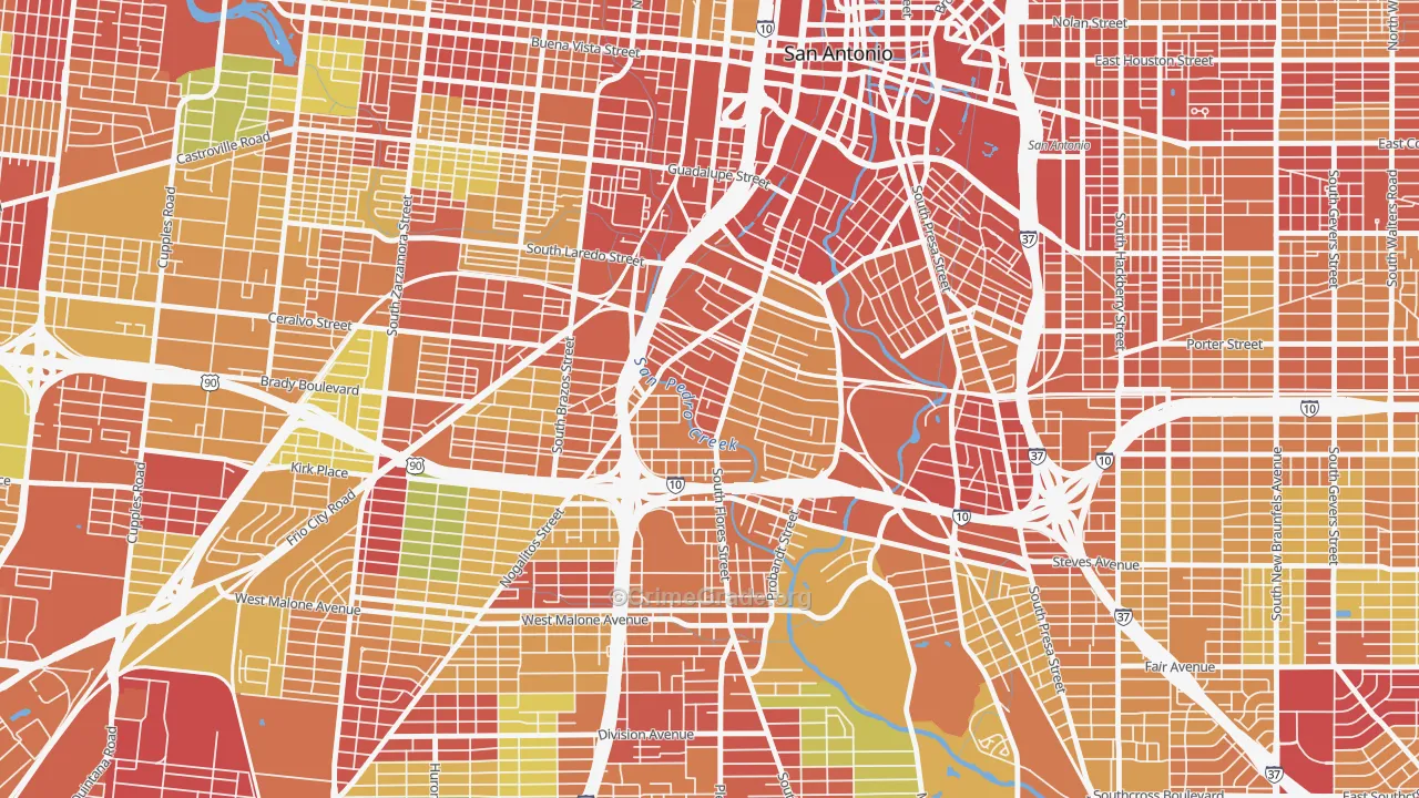 78204, TX Map of Theft Rates