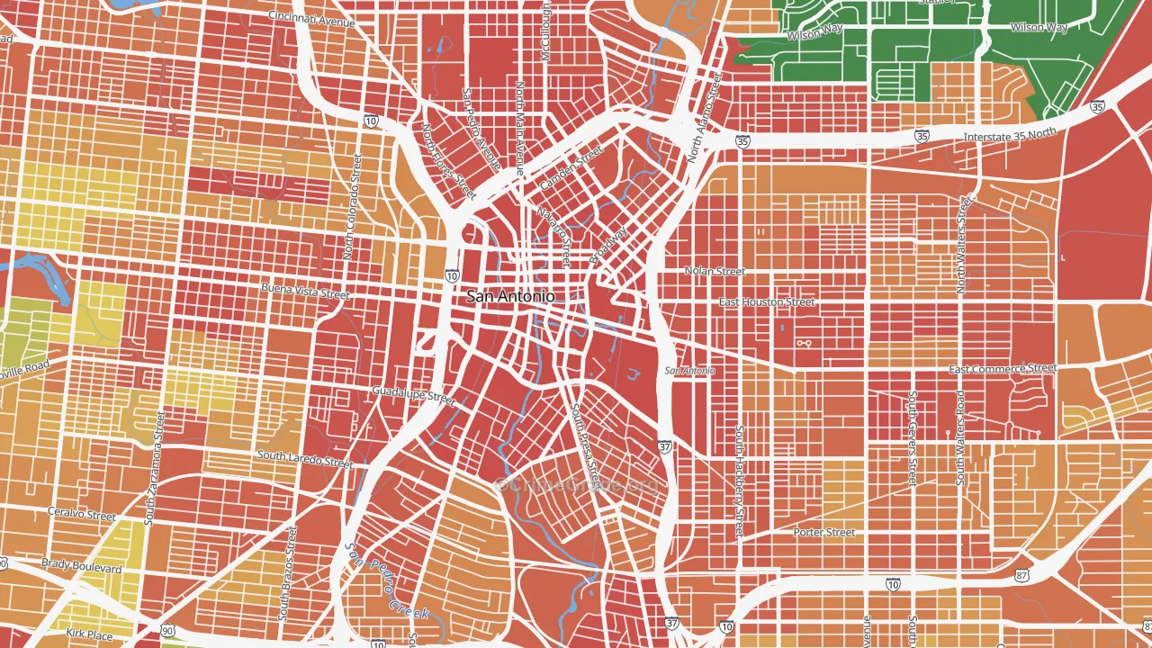 78205, TX Map of Theft Rates