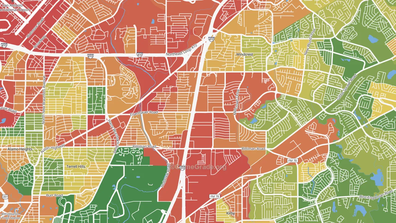 78218, TX Map of Theft Rates