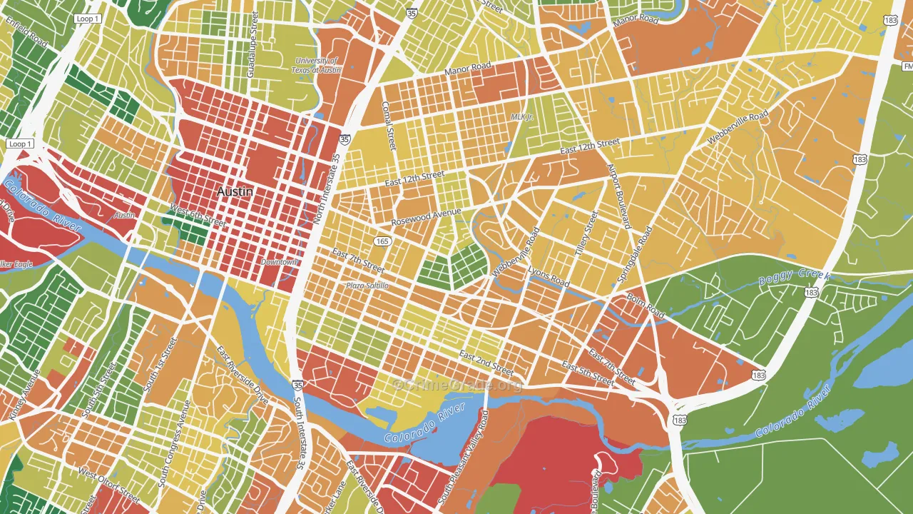 78702, TX Map of Theft Rates