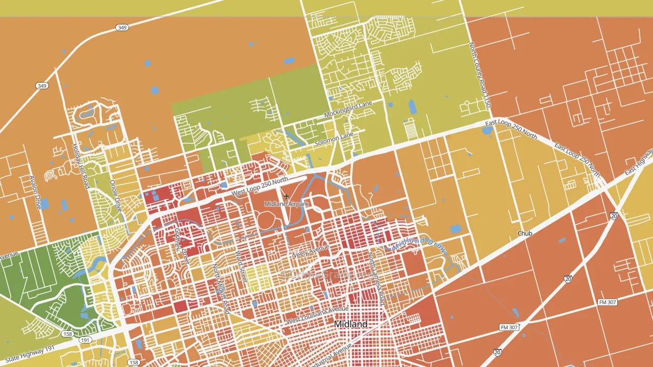 79705, TX Map of Theft Rates