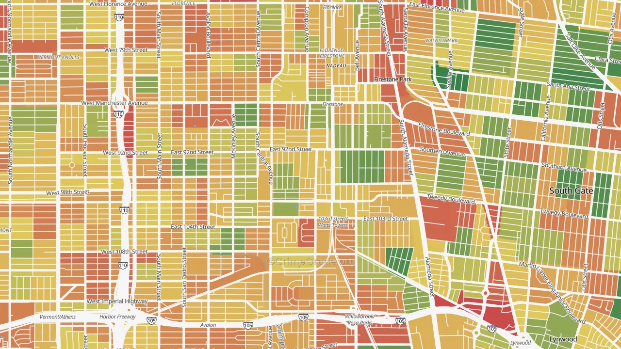 90002, CA Map of Theft Rates