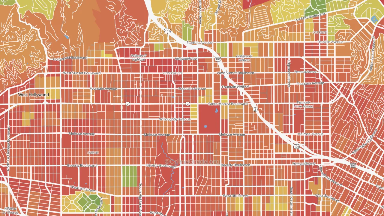90038, CA Map of Theft Rates