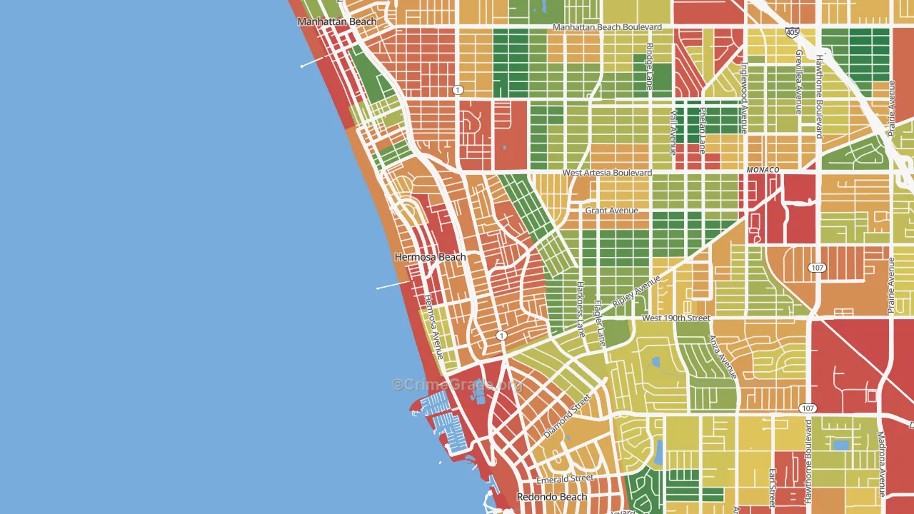90254, CA Map of Theft Rates